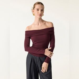 OGL Burgundy Off-Shoulder long sleeve with Built in Brami